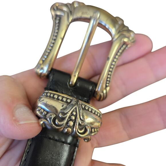 Vtg Fossil Black Silver Leather Southwest Western Cowgirl Rodeo Belt S EUC - Picture 7 of 8